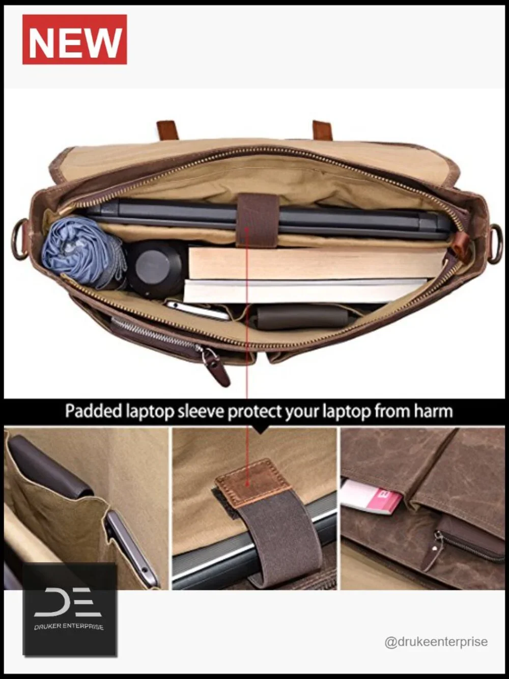 Vintage Messenger Laptop Bag 15.6
